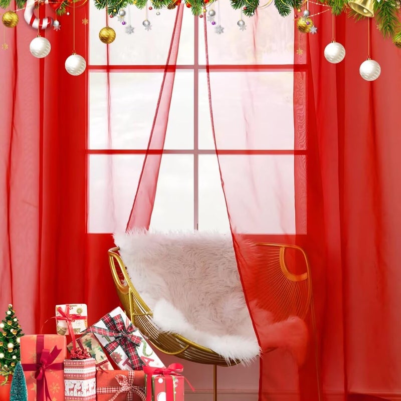 youleyar الصلبة القضيب القضيب الستار Voile Draperies 2 لوحات بيضاء بيج رمادي قهوة 60 بوصة عرض 72 بوصة 1 زوج 1 زوج لغرفة نوم المطبخ ساحة غرفة المعيشة (أحمر 60WX72L) - Image 3