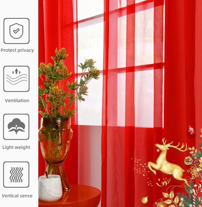 youleyar الصلبة القضيب القضيب الستار Voile Draperies 2 لوحات بيضاء بيج رمادي قهوة 60 بوصة عرض 72 بوصة 1 زوج 1 زوج لغرفة نوم المطبخ ساحة غرفة المعيشة (أحمر 60WX72L) - Image 4