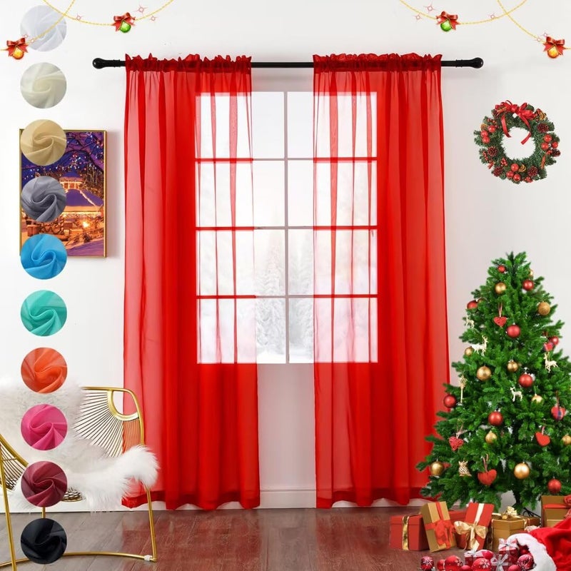 youleyar الصلبة القضيب القضيب الستار Voile Draperies 2 لوحات بيضاء بيج رمادي قهوة 60 بوصة عرض 72 بوصة 1 زوج 1 زوج لغرفة نوم المطبخ ساحة غرفة المعيشة (أحمر 60WX72L) - Image 1