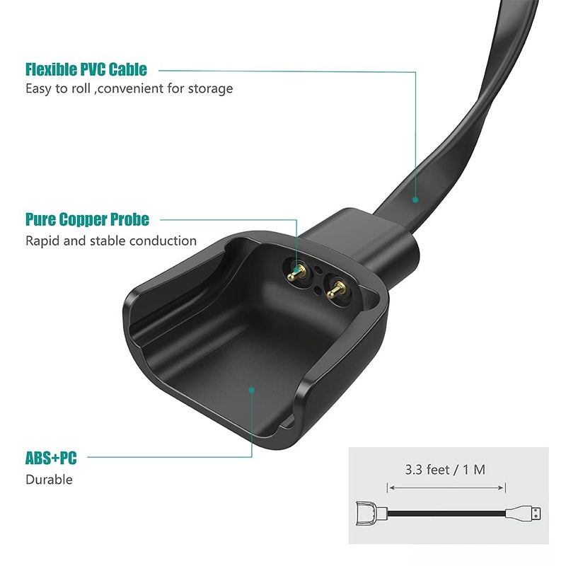 TUSITA توسيتا [عبوة 2 - كابل شحن متوافق مع سوار بوند تاتش - كابل شحن USB بطول 3.3 قدم / 100 سم - ملحقات أساور الاتصال عن بُعد - Image 4