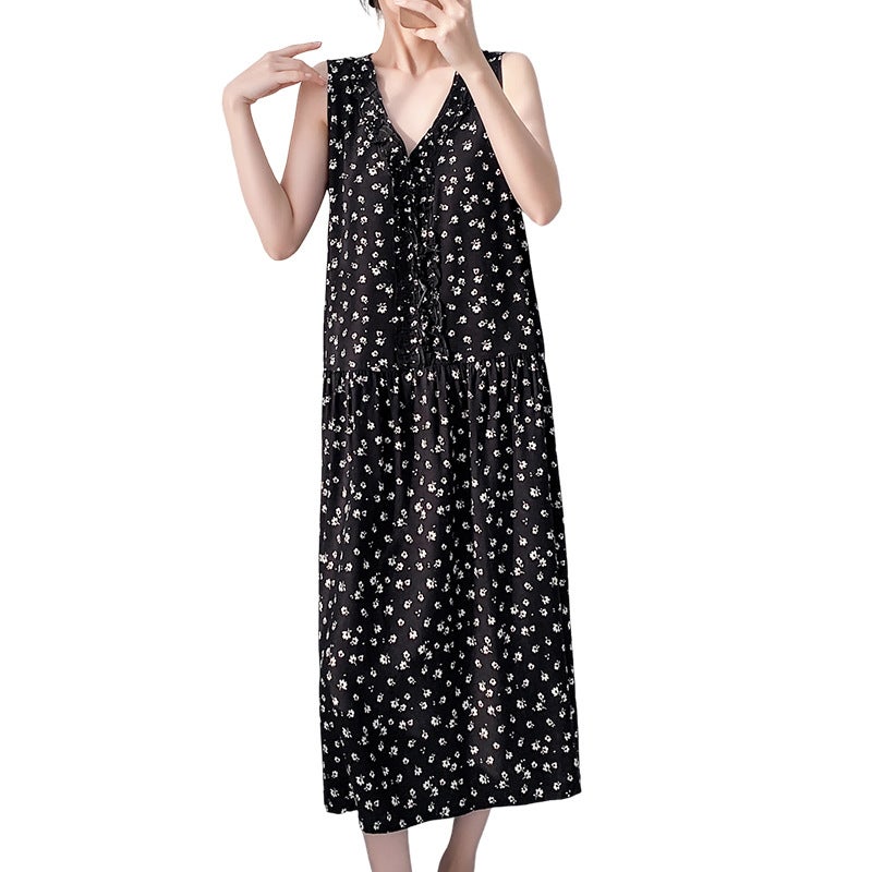 Women's Cotton Sleepwear Sleeveless Night Gown with Floral Print - Image 5