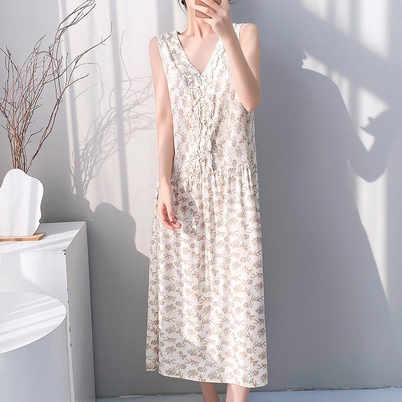 Women's Cotton Sleepwear Sleeveless Night Gown with Floral Print - Image 4