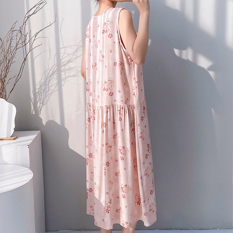 Women's Cotton Sleepwear Sleeveless Night Gown with Floral Print - Image 3