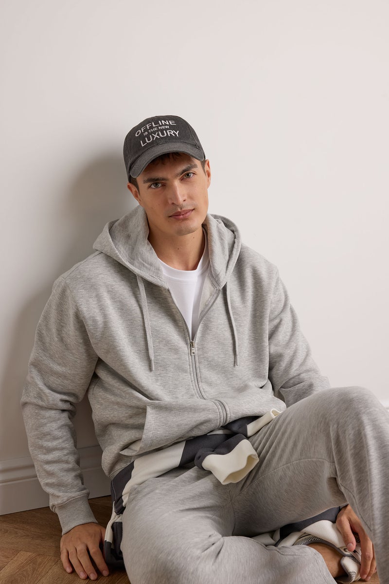 DeFacto Grey Man Relax Fit Hooded Zippered Basic Thick Sweatshirt Casual - Image 1