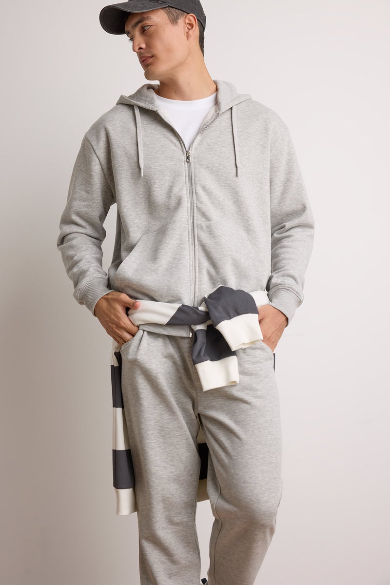 DeFacto Grey Man Relax Fit Hooded Zippered Basic Thick Sweatshirt Casual - Image 2