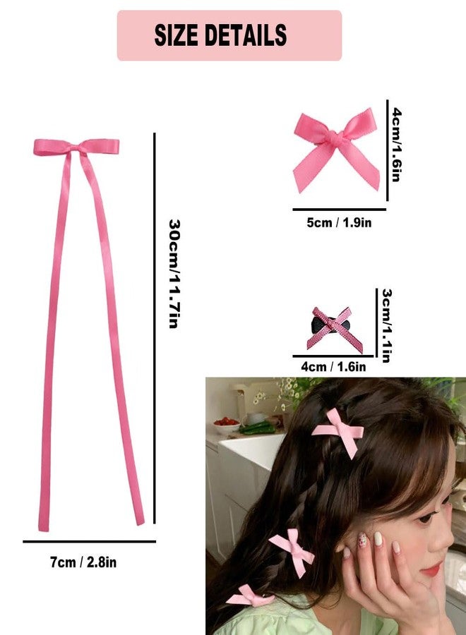 SALOCY سالوكي 48 قطعة دبابيس شعر صغيرة للنساء والفتيات، دبابيس شعر قوس لطيفة، دبابيس شعر قوس من الشريط لتصميم الشعر، وردي، أسود، أبيض، دبابيس شعر ساتان وردية - Image 2