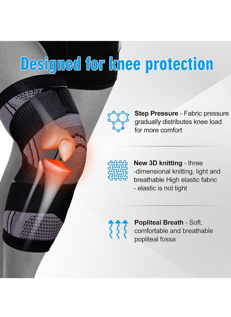 2 Pack Knee Compression Sleeves with Adjustable Strap Knee Brace, Knee Support Protector for Running, Sports Exercise, etc., Joint Pain Relief, Injury Recovery