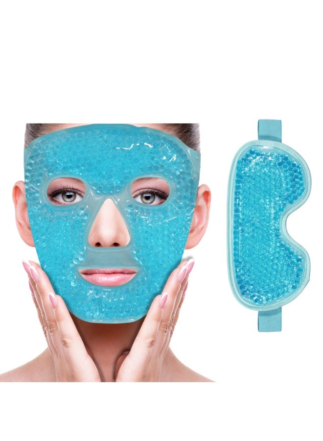 ZNÖCUETÖD ZNÖCUETÖD Cooling Ice Face Eye Mask for Reducing Puffiness, Bags Under Eyes,Sinus,Redness,Pain Relief,Dark Circles, Migraine,Hot/Cold Pack with Soft Plush Backing (Blue(1* Eye Mask+1*Face Mask))  - Image 1