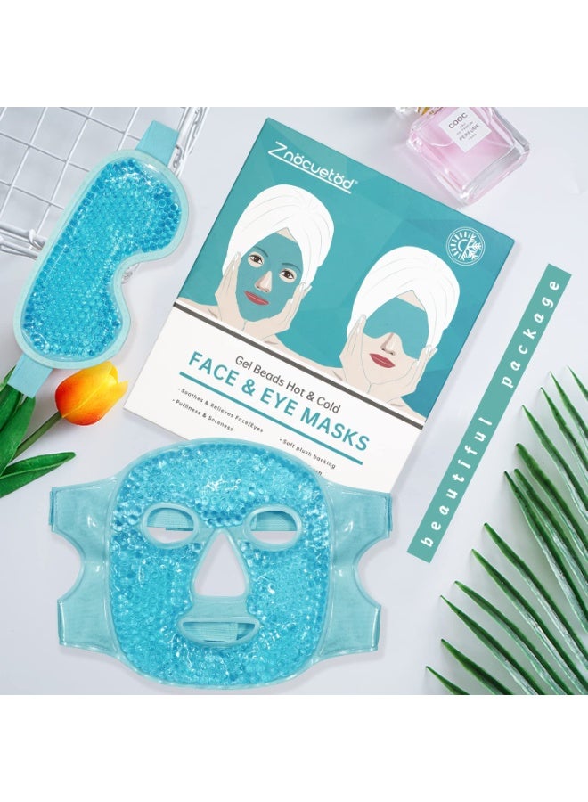 ZNÖCUETÖD ZNÖCUETÖD Cooling Ice Face Eye Mask for Reducing Puffiness, Bags Under Eyes,Sinus,Redness,Pain Relief,Dark Circles, Migraine,Hot/Cold Pack with Soft Plush Backing (Blue(1* Eye Mask+1*Face Mask))  - Image 2