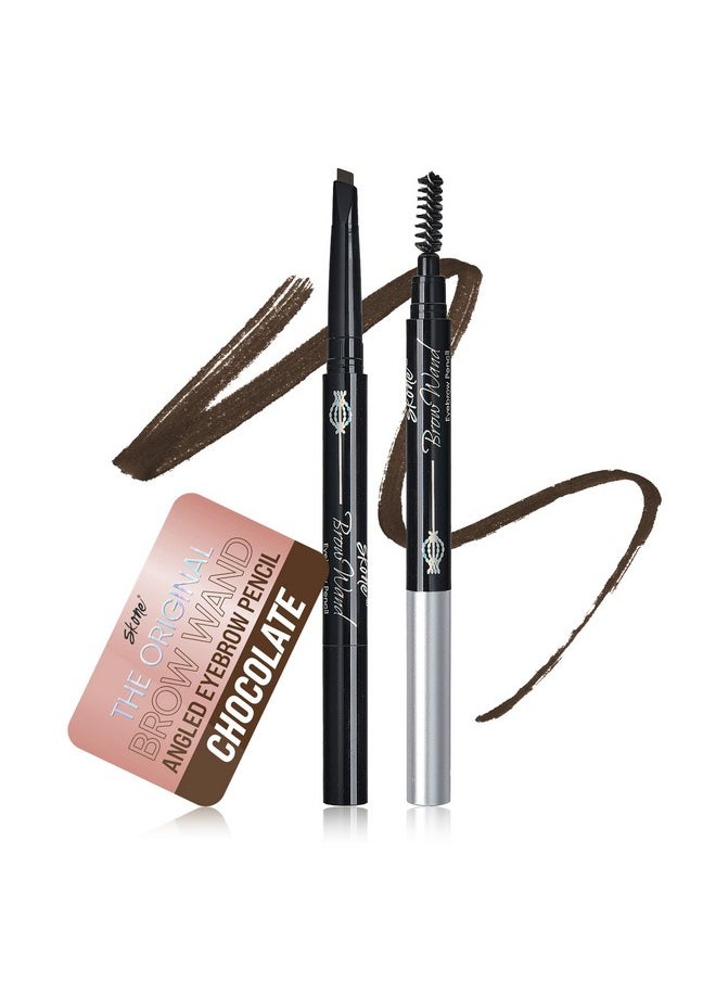 سكون قلم حواجب أصلي من Skone Cosmetics مع فرشاة - قلم حواجب بني مزدوج الجوانب قابل للسحب ومضاد للماء ويدوم طويلًا للنساء ذوات الحواجب الأنيقة - لون الشوكولاتة للسمراوات  - Image 1