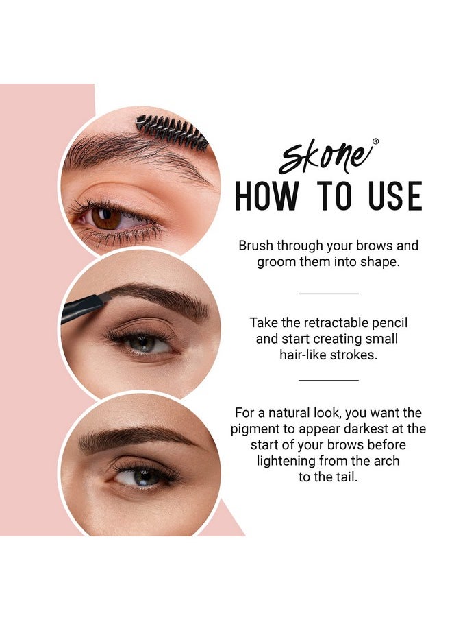 سكون قلم حواجب أصلي من Skone Cosmetics مع فرشاة - قلم حواجب بني مزدوج الجوانب قابل للسحب ومضاد للماء ويدوم طويلًا للنساء ذوات الحواجب الأنيقة - لون الشوكولاتة للسمراوات  - Image 4