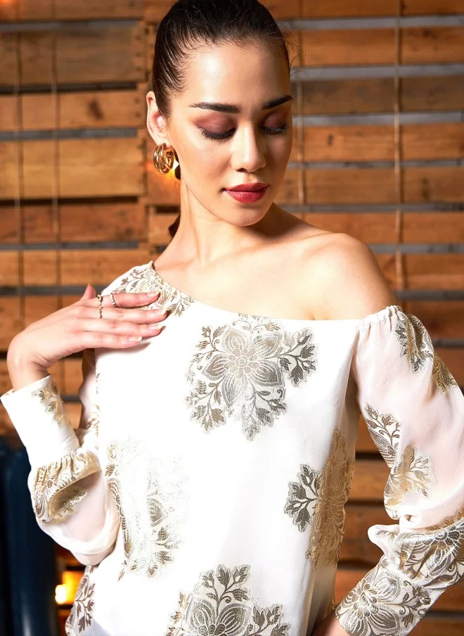 SASSAFRAS Floral Printed One Shoulder Top for Women