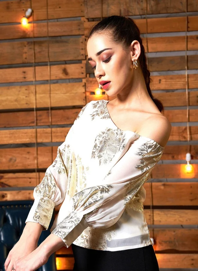 ساسافراس بلوزة كتف واحدة بطبعة زهور للنساء