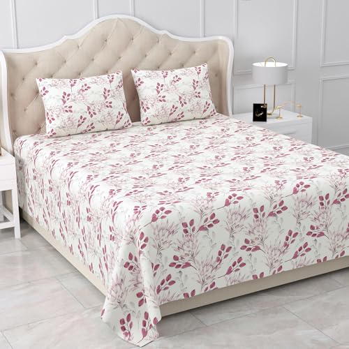 Bella Casa Double Bedsheet Set Cotton King Size With 2 Pillow Covers Floral Design Pink Colour - Stella Collection, 180 Tc - Image 2