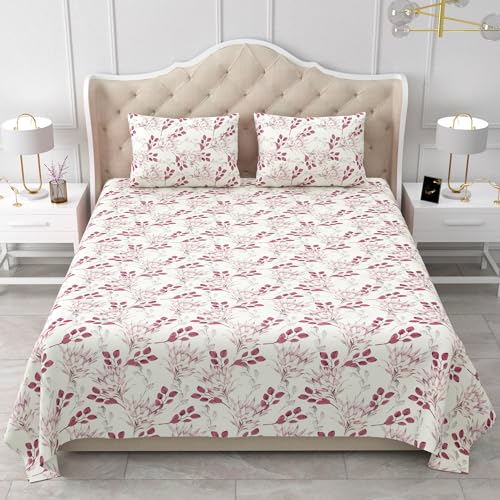 Bella Casa Double Bedsheet Set Cotton King Size With 2 Pillow Covers Floral Design Pink Colour - Stella Collection, 180 Tc - Image 3