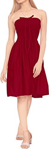 LA LEELA Women's Tube Dress Casual Short Top One Size Red Solid - Image 5
