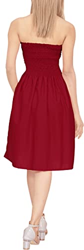 LA LEELA Women's Tube Dress Casual Short Top One Size Red Solid - Image 3