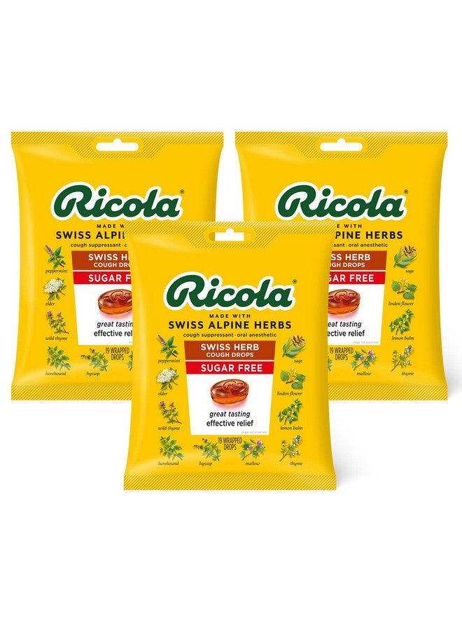 Ricola Ricola Sugar Free Swiss Herb Herbal Cough Suppressant Throat Drops | Naturally Soothing Long-Lasting Relief - 19 Count (Pack of 3) Bags - Image 1
