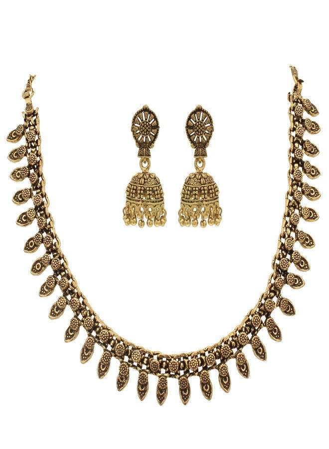 Sasitrends Oxidized German Antique Gold Necklace with Earrings for Women and Girls - Image 1