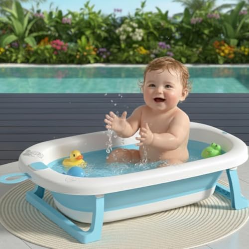 Safe-O-Kid All-in-One Foldable Baby Bathtub – Lightweight, BPA-Free with Drain Plug, for Kids, 0-5 Year- Blue - Image 1