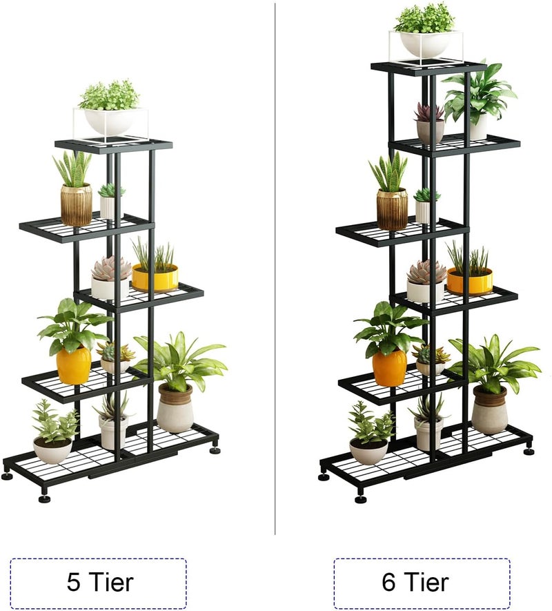 Twhep Plant Stand Indoor, Metal Plant Shelf Flower Pot Holder Display Racks - Wrought Iron Corner Multiple Planter Rack Organizer for Garden Patio Lawn Balcony Office or outdoor (black-5 Tier 11 Potted) - Image 5