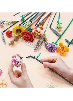Y&D Flower Bouquet Building Blocks, Blocks Sending DIY Construction Toy Sets with Exquisite Packaging Boxes, Suitable for Room Decoration Aesthetic Desk 547 Pieces, 8 Flowers  - Image 3