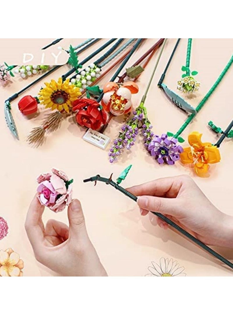 واي آند دي Flower Bouquet Building Blocks, Blocks Sending DIY Construction Toy Sets with Exquisite Packaging Boxes, Suitable for Room Decoration Aesthetic Desk 547 Pieces, 8 Flowers - Image 3