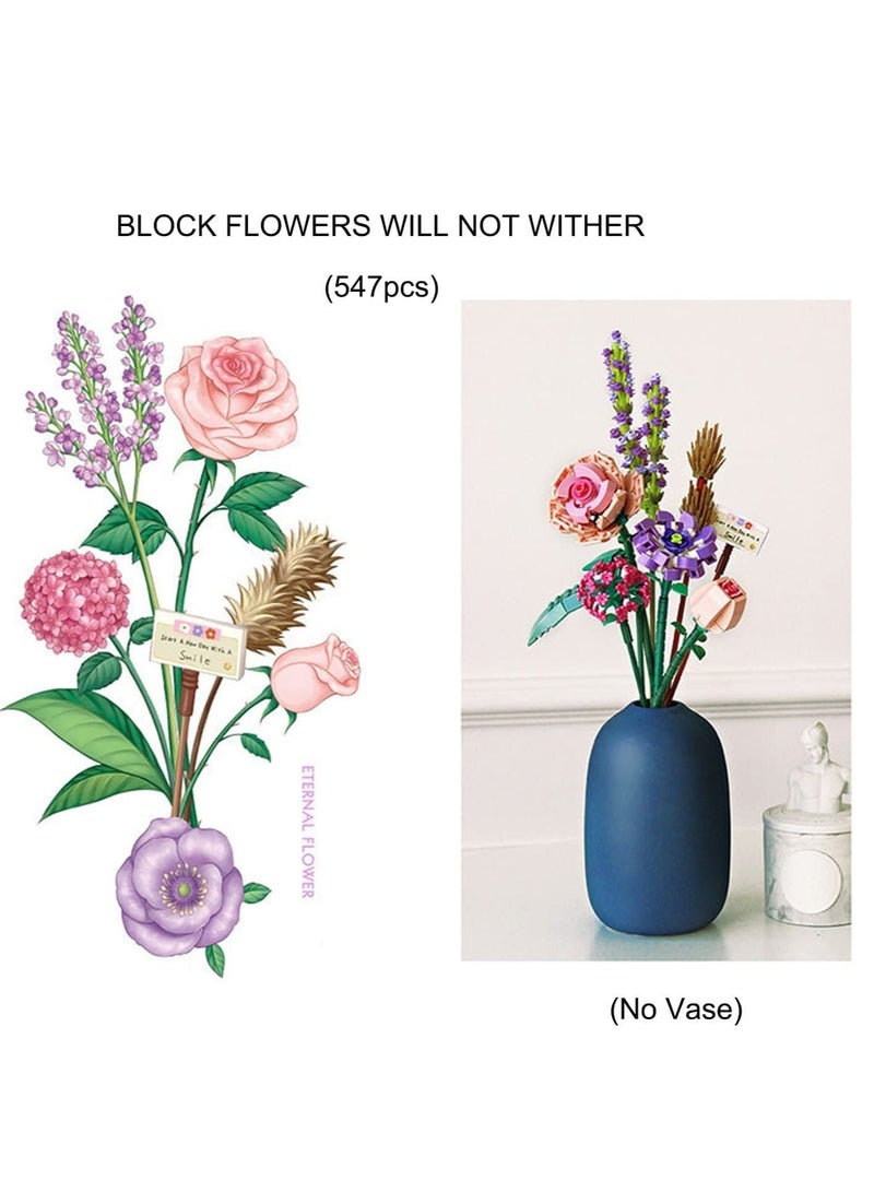 واي آند دي Flower Bouquet Building Blocks, Blocks Sending DIY Construction Toy Sets with Exquisite Packaging Boxes, Suitable for Room Decoration Aesthetic Desk 547 Pieces, 8 Flowers - Image 4