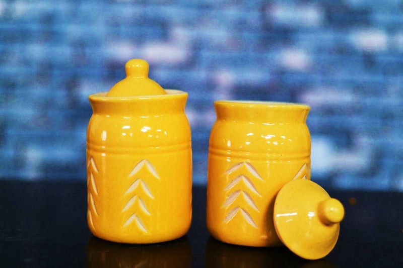 SHRIYAM CRAFT Ceramic Storage Jars 500 grams Jars for dining table Salt Containers Sugar Storage Yellow 1 - Image 2