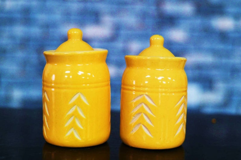 SHRIYAM CRAFT Ceramic Storage Jars 500 grams Jars for dining table Salt Containers Sugar Storage Yellow 1 - Image 1