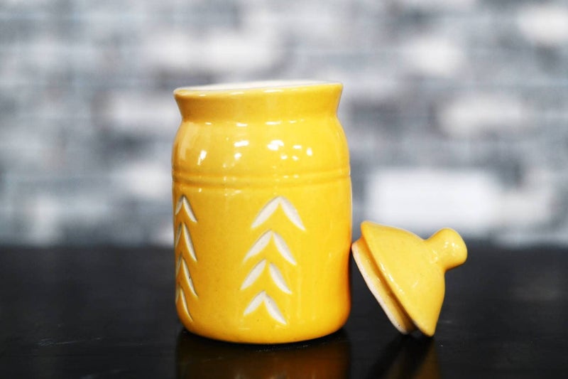 SHRIYAM CRAFT Ceramic Storage Jars 500 grams Jars for dining table Salt Containers Sugar Storage Yellow 1 - Image 4