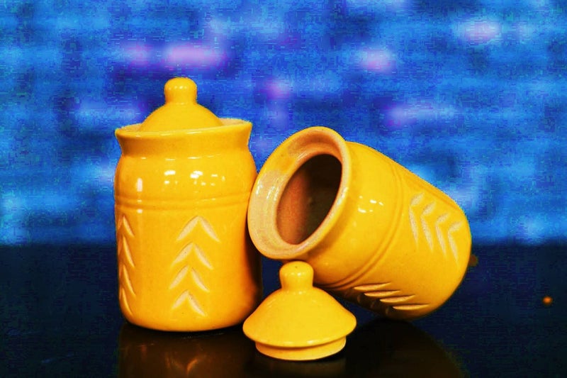SHRIYAM CRAFT Ceramic Storage Jars 500 grams Jars for dining table Salt Containers Sugar Storage Yellow 1 - Image 3