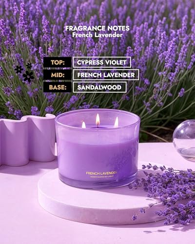 96NORTH Luxury Lavender Soy Candle | Large 3 Wick Jar Candle | Up to 50 Hours Burning Time | 100% Natural Soy Wax | Relaxing Aromatherapy Aesthetic Candle | Housewarming Gift for Women and Men - Image 4