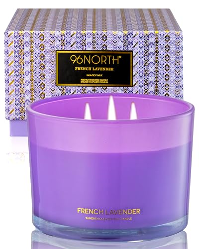 96NORTH Luxury Lavender Soy Candle | Large 3 Wick Jar Candle | Up to 50 Hours Burning Time | 100% Natural Soy Wax | Relaxing Aromatherapy Aesthetic Candle | Housewarming Gift for Women and Men - Image 1