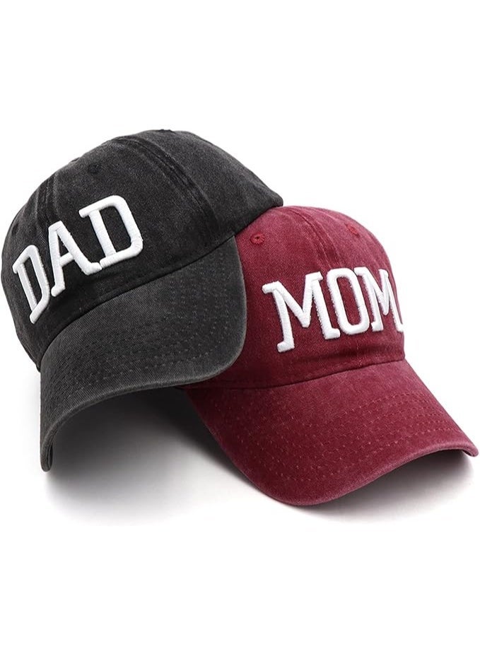SHENGHUI Mom and Dad Hats Fathers Day Mom Dad Gifts Hat Embroidered Adjustable Baseball Caps Gift for Couples Parents（2pcs） - Image 1