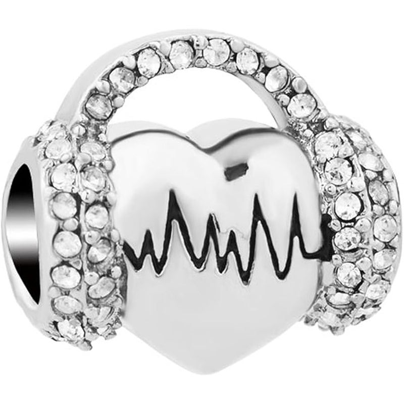 كوين تشارمز Hear Heartbeat Electrocardiogram Charm ECG Beads for Bracelets - Image 1