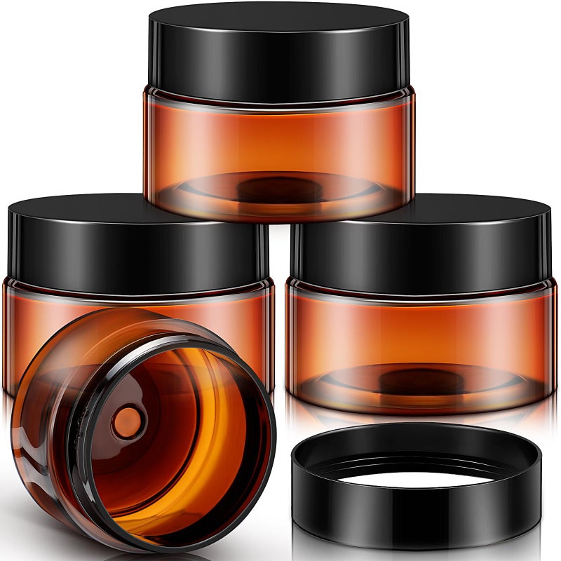 Patelai 4 Pieces Round Wide-mouth Leak Proof Plastic Container Jars with Lids for Travel Storage Makeup Beauty Products Face Creams Oils Salves Ointments DIY Making(1 Ounce,Amber) - Image 1