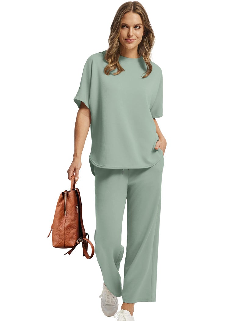 Sampeel Two Piece Sets for Women Lounge Comfy Airport Outfits Vacation Clothes Matching Sets Summer Fashion Clothing Travel School Teachers Sage Green L - Image 2