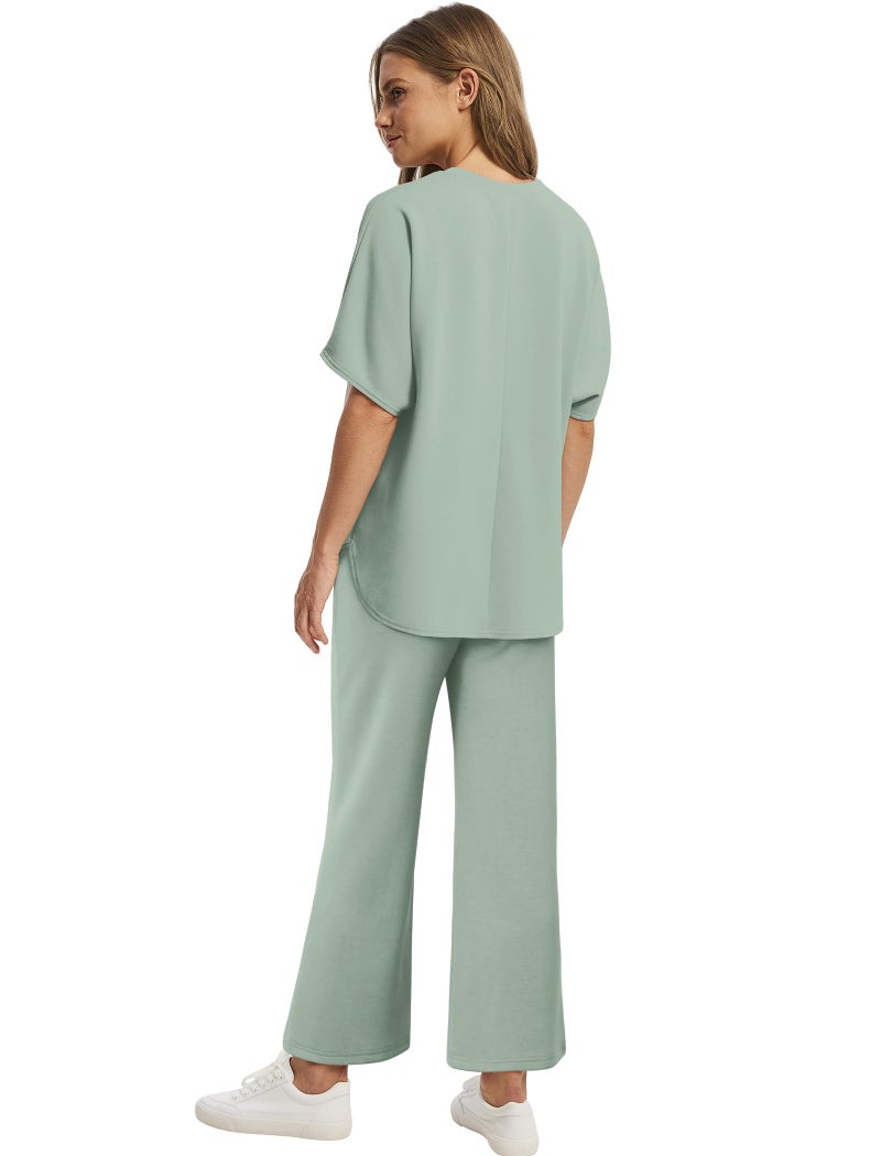 Sampeel Two Piece Sets for Women Lounge Comfy Airport Outfits Vacation Clothes Matching Sets Summer Fashion Clothing Travel School Teachers Sage Green L - Image 5