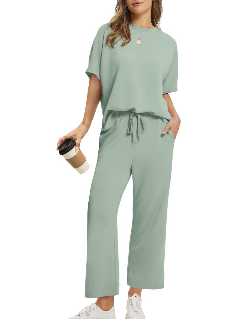 Sampeel Two Piece Sets for Women Lounge Comfy Airport Outfits Vacation Clothes Matching Sets Summer Fashion Clothing Travel School Teachers Sage Green L - Image 1