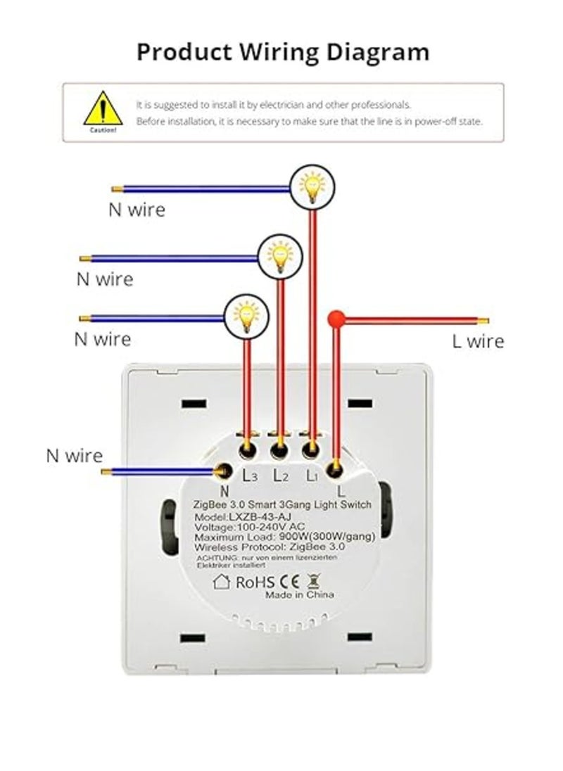 WiFi Smart Wall Light Switch with Touch Button, 4 Gang 1 Way Work, Compatible with Alexa and Google Home, Tuya APP Remote Control, Timing Function, Voice Control Switch For Home & Apartment.