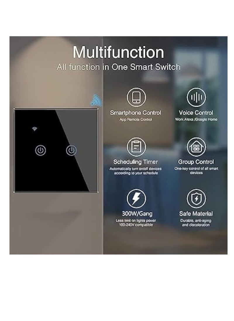 WiFi Smart Wall Light Switch with Touch Button, 4 Gang 1 Way Work, Compatible with Alexa and Google Home, Tuya APP Remote Control, Timing Function, Voice Control Switch For Home & Apartment.