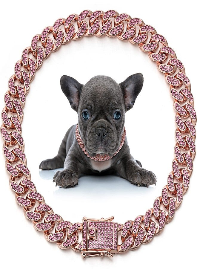 LEIFIDE Dog Chain Collar Diamond Link Puppy Collar 12 mm Wide Dog Necklace Metal Cat Chain Pet Crystal Necklace Jewelry Accessories for Small Medium Large Pet(22 Inch,Rose Gold, Pink) - Image 1
