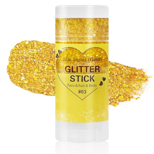 Mysense Gold Body Glitter StickSparkling Face Hair GlitterMardi Gras AccessoriesSinger Concert Festival Rave Outfit for WomenMermaid Sequins Chunky Glitter Makeup - Image 1