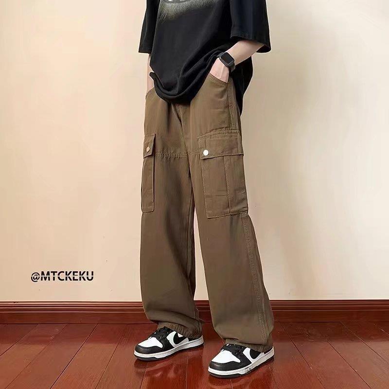 Japanese Style Large Pocket Work Pants Trendy Casual Pants Ins High Street Retro Solid Color Loose Wide Legs For Men And Women - Image 1