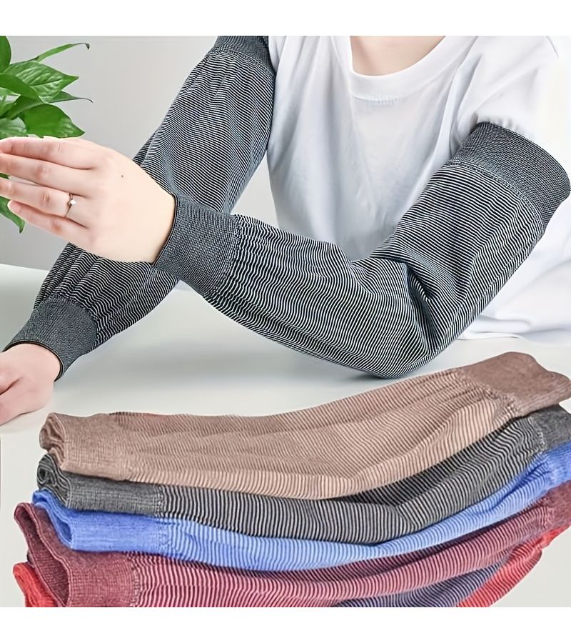 4 Pack Black Long Knit Stretch Sleeves Breathable Elastic Polyester for Work and Housework - Image 1