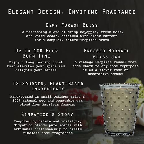 Simpatico No. 17 Fern Hobnail Candle, Crisp Mayapple with Fresh Moss & White Cedar, Pressed Hobnail Glass Jar, 100-Hour Burn Time, Scented Candles for Home, 16 oz - Image 2