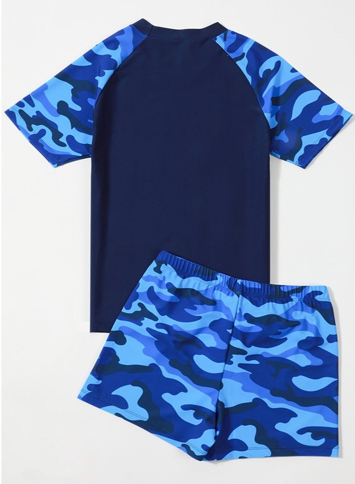 Loquat Boys Split Swimsuits Set Short Sleeve Swim Shirts With Trunks 2 Piece Quick Dry Swim Set - Image 2