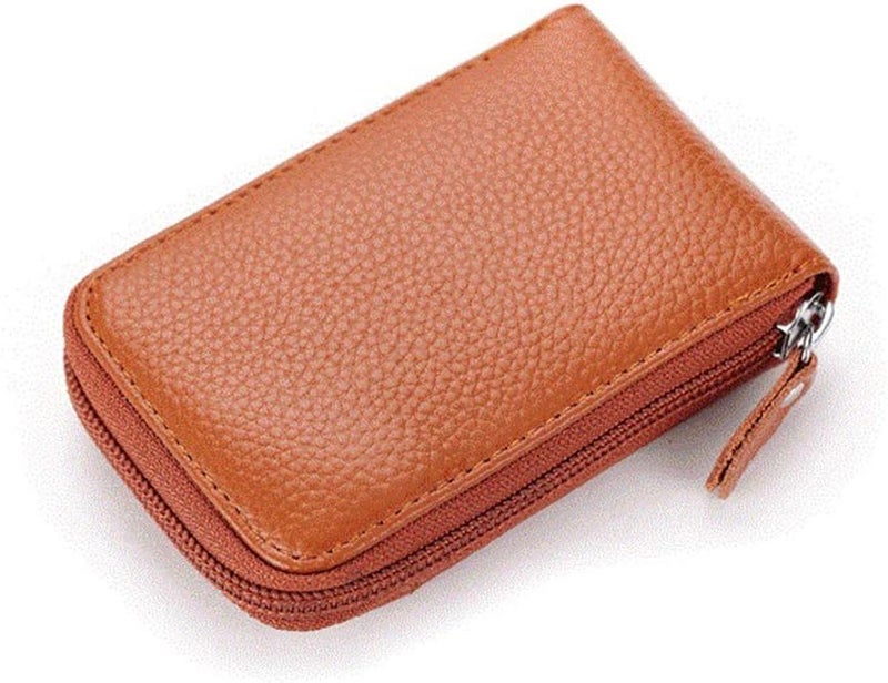 BAKUN Premium Leather Slim Zipper Business/Credit Card Wallet Case Holder with Clear Photo Slot, Security Travel Wallet(Orange) - Image 4