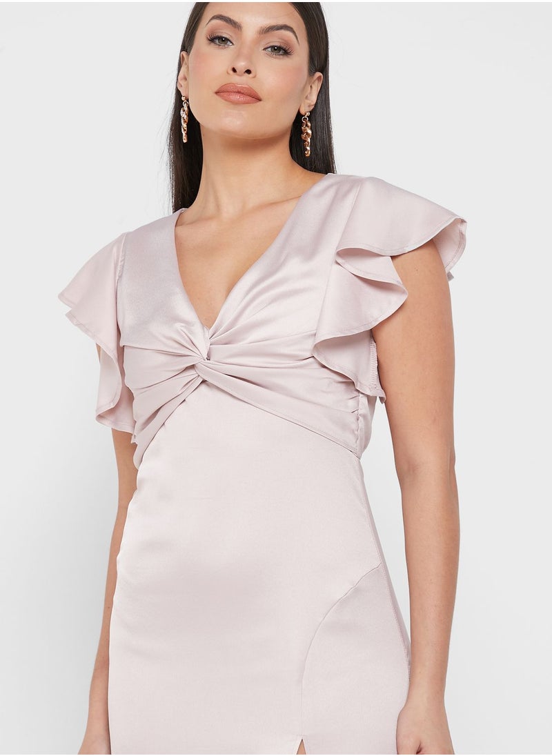 TFNC - Front Split Flutter Sleeve Dress - Image 1